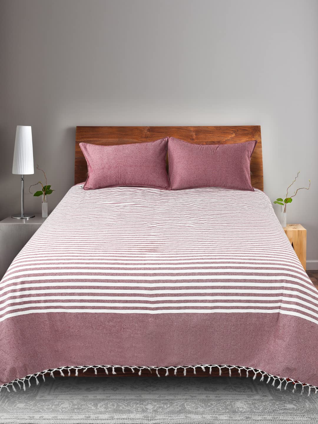 Maroon Striped Bedsheet - Soft Cotton Queen Size -2 Maroon Striped Bedsheet - Soft Cotton Queen Size -2