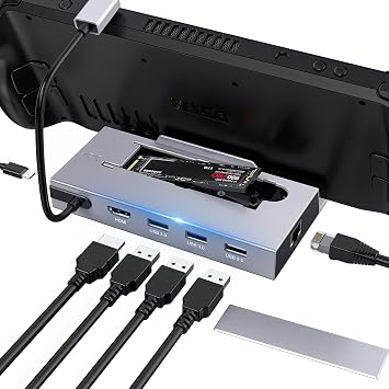 Steam Deck Dock, USB C Docking Station with 2 TB M.2 Card Slot, HDMI 4K@60Hz, 1000 Mbps Ethernet, 2 USB 3.0 and PD 100W Fast Charging, Compatible with Steam Deck OLED/ASUS ROG Alloy/Lenovo Legion Go