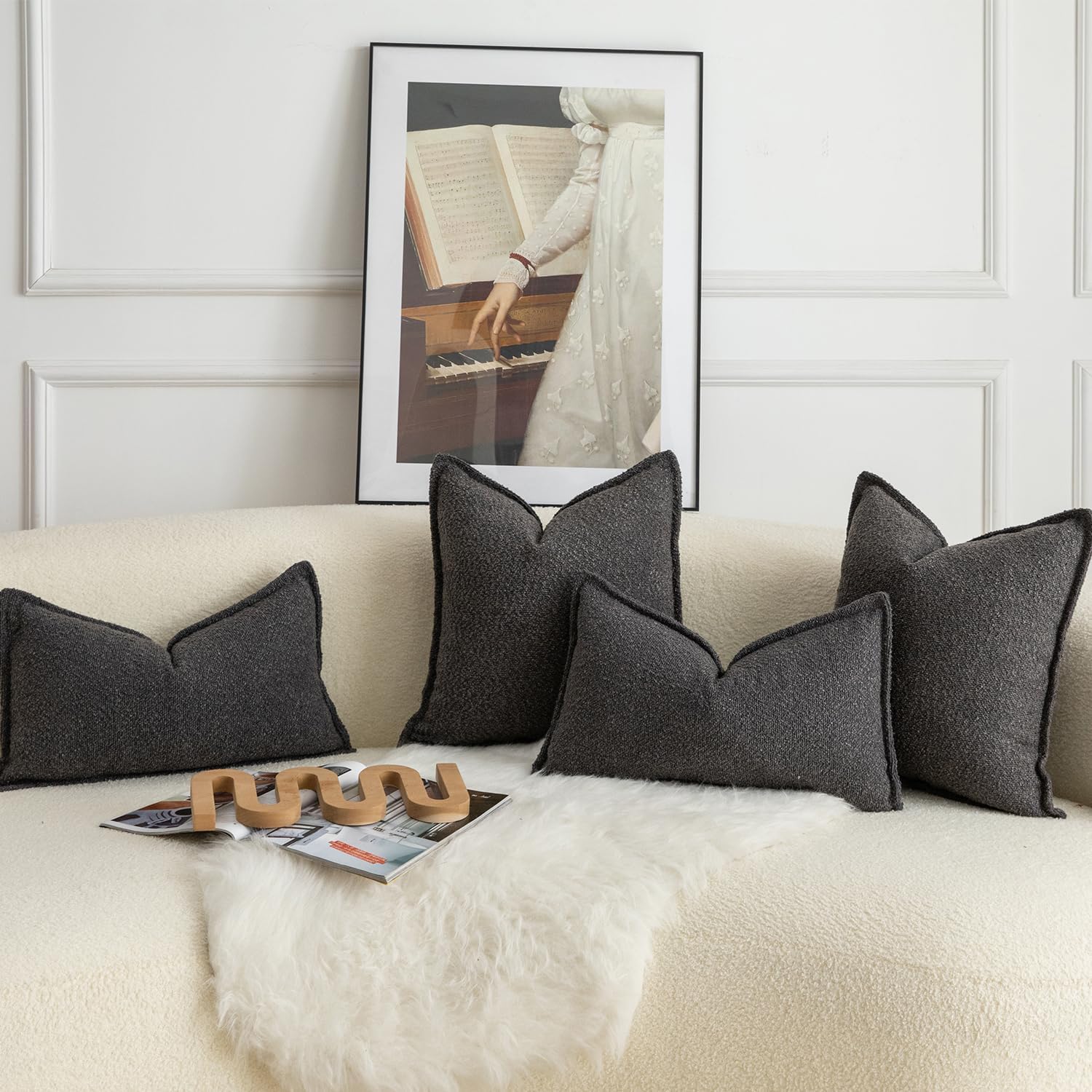 MANDIOO Pack of 2 Decorative Throw Pillow Covers Accent Solid Woven Textured Cushion Covers Pillow Cases Bedroom Living Room Sofa Home 12 x 20 Inch Dark Gray - Image 3