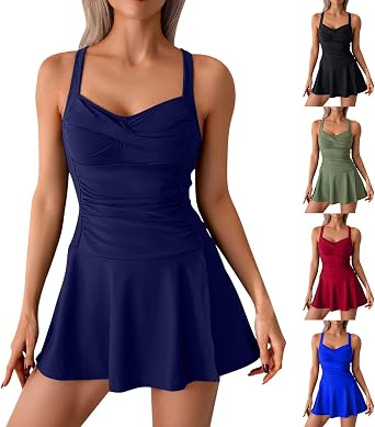 2 Piece Tankini Swimsuits for Women Cute Modest Skirt Bathing Suit with Shorts Tummy Control Full Coverage Swim Dress