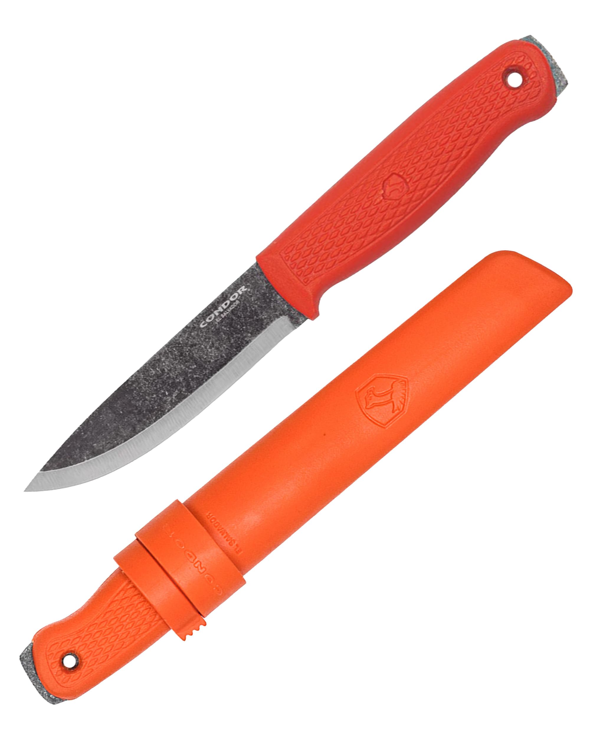 Condor Couteau Bushcraft Terrasaure Orange - Acier à haute teneur en carbone 1095 - Lame fixe Scandinave - Gaine en polypropylène résistant aux chocs