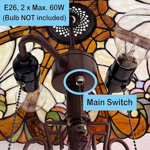 Miniatura 7 de Tiffany - Lámpara de mesa de noche de 16 pulgadas de ancho, hecha a mano, pantalla de 3 luces ámbar crema, estilo victoriano, lámpara de mesa