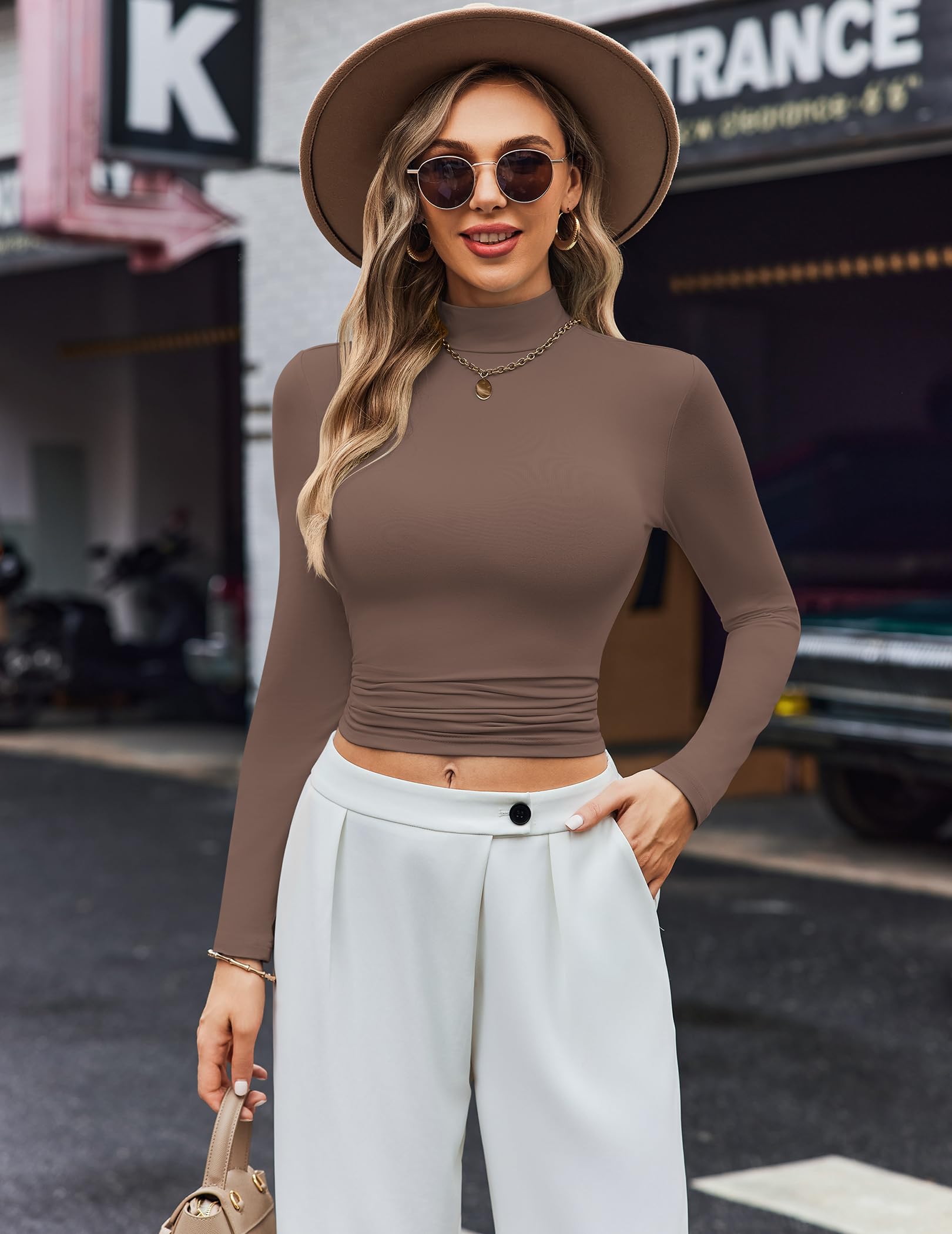 Ekouaer Donna Confezione da 3 Maglie Termiche a Maniche Lunghe con Collo Alto Elasticizzate Aderenti T-Shirt XS-XXL