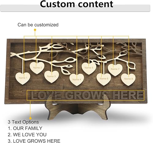 Miniatura 9 de Jeweidea Letrero familiar personalizado con 2 a 9 nombres, marco de madera de árbol de la vida, placas de madera grabadas, regalo de cumpleaños para