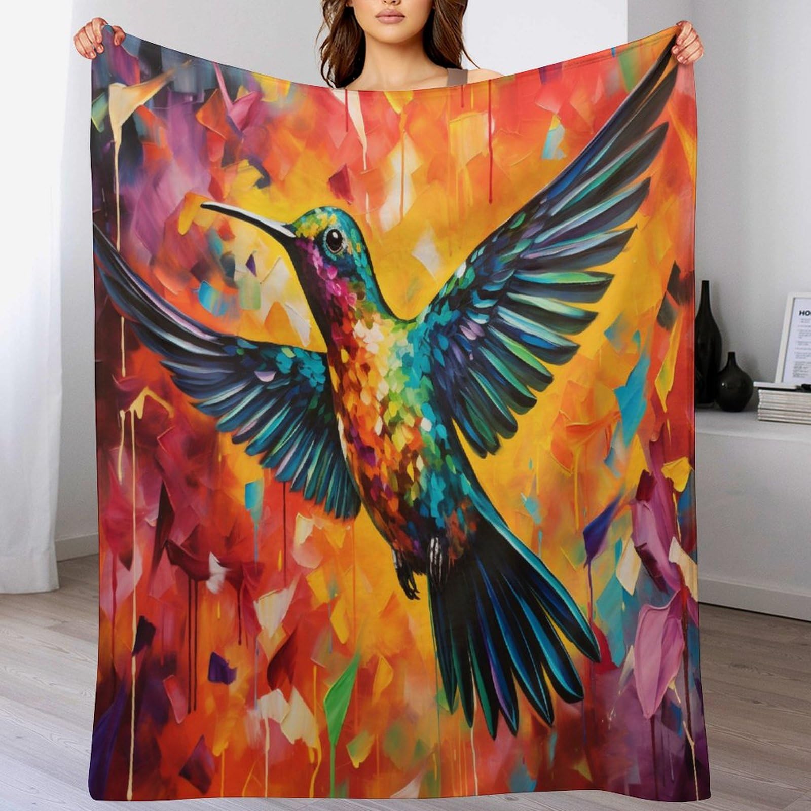 Couverture oiseau 3D plaid en polaire douce, le cadeau idéal de linge de lit 130x150cm