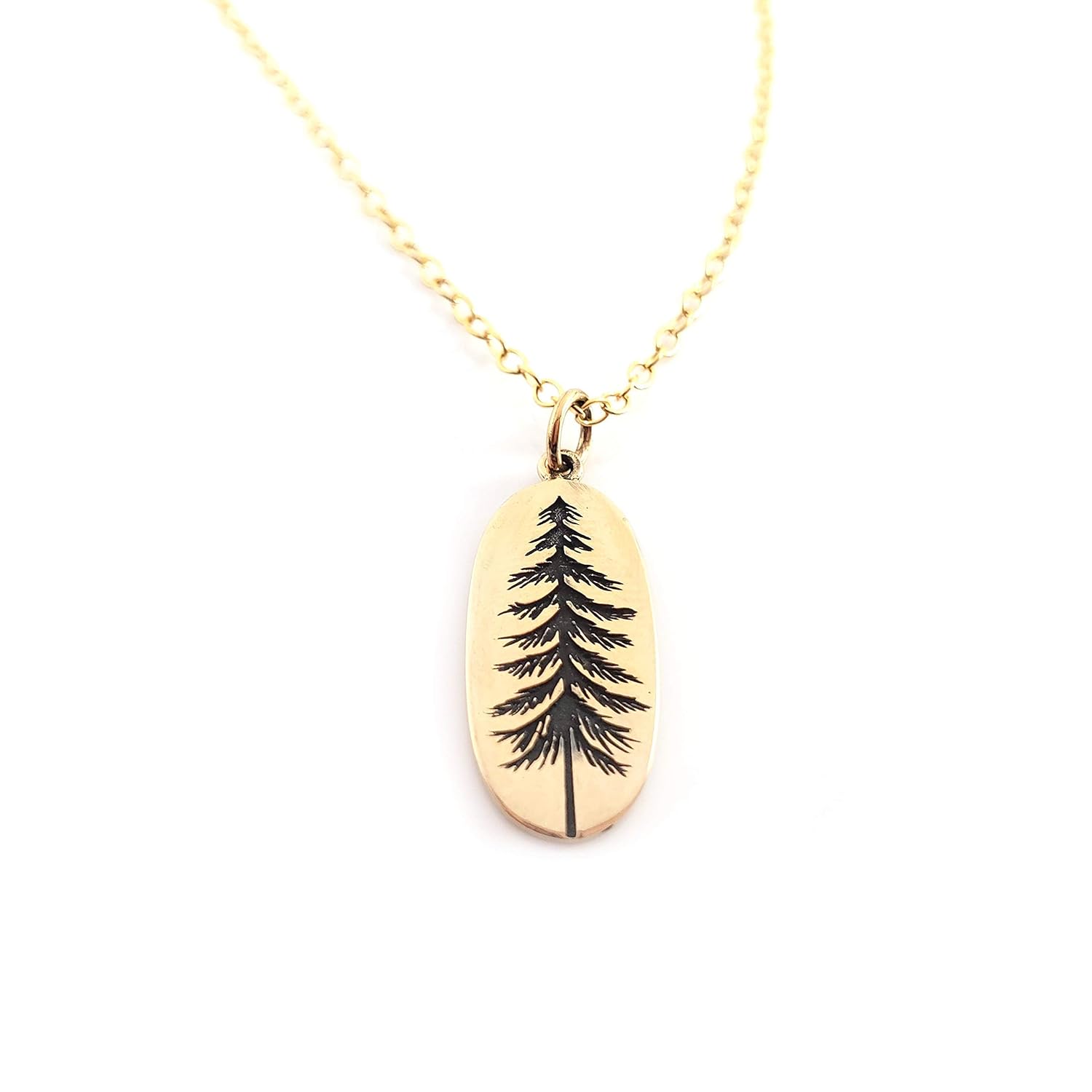 Bronze Pine Tree Necklace – 14k Gold Filled Chain, Handmade Nature Jewelry Gift