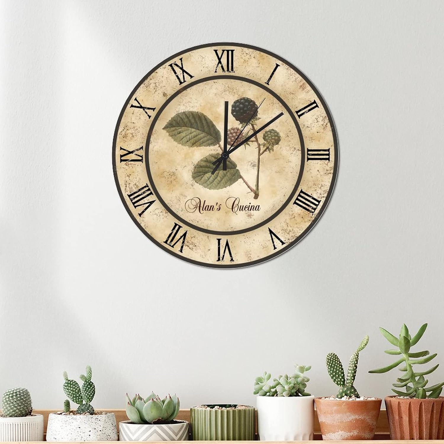 Raspberry Cucina Personalized Wood Wall Clocks Farmers Market Fruit Large Clock Battery Operated Non-Ticking Sweep 15 inch Classic Farmhouse Wall Clock for Classroom Home Living Room Bedrooms
