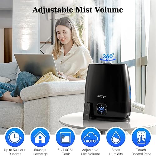 Miniatura 2 de Okaysou Humidificadores, humidificador inteligente y difusor de 6 litros para dormitorio, habitación grande, con control remoto, sin filtro,