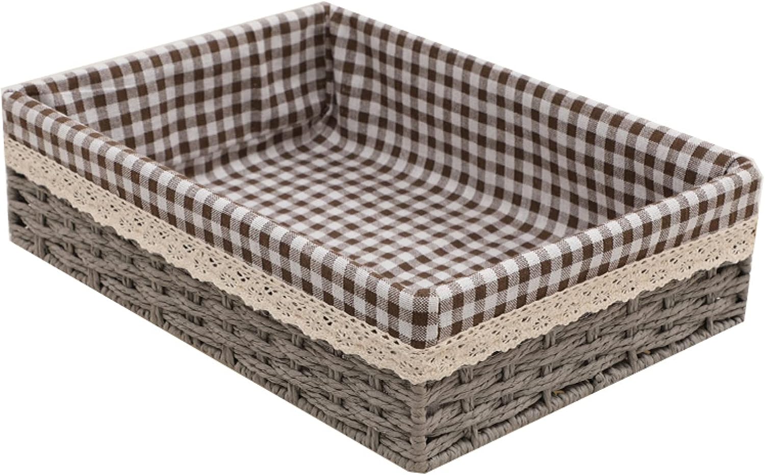 収納バスケット 籐かご 編み込み おしゃれ かわいい 食器棚用 再生紙 容器 整理 整頓 引き出し クローゼット 棚 ドレッサー スタイル 裏地付き 紙紐編み 積み重ね可能 多目的 収納容器 収納かご ライナー付き 収納ボックス M 2 日本全国送料無料