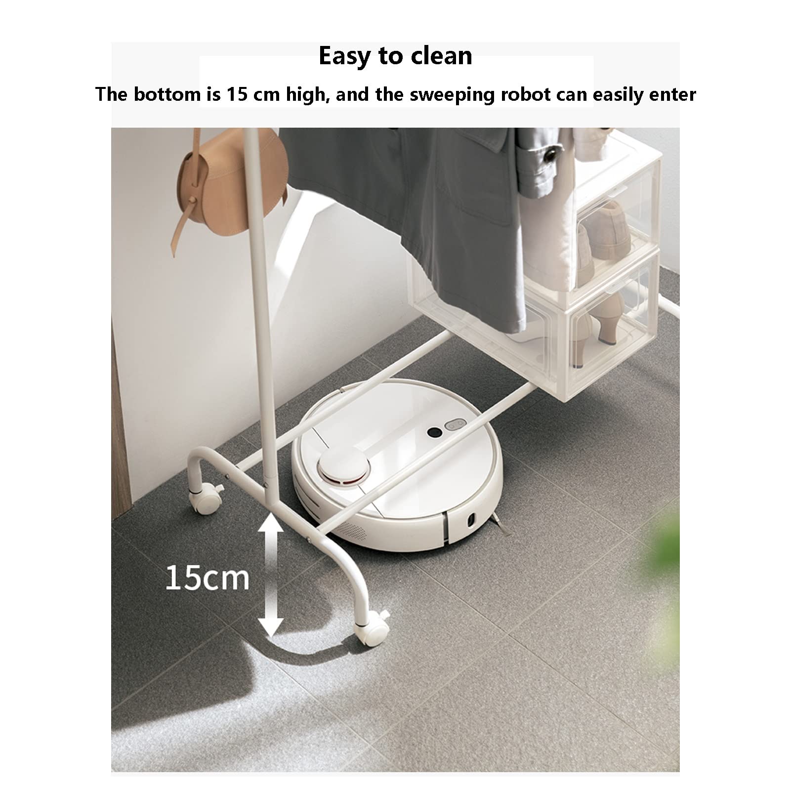 Heavy Du Metal - Appendiabiti autoportante Hanr con ripiano Sto e 4 rotelle, appendiabiti multifunzione per camera da letto e ingresso, bianco, 86 cm
