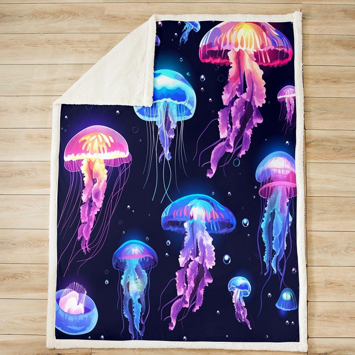Feelyou Jellyfish Throw Blanket for Crib Bed Couch Ocean Creature Themed Fleece Blankets Sea Underwater World Fuzzy Blanket Colorful Marine Life Sherpa Blanket Throw 50"x60" Plush Blanket