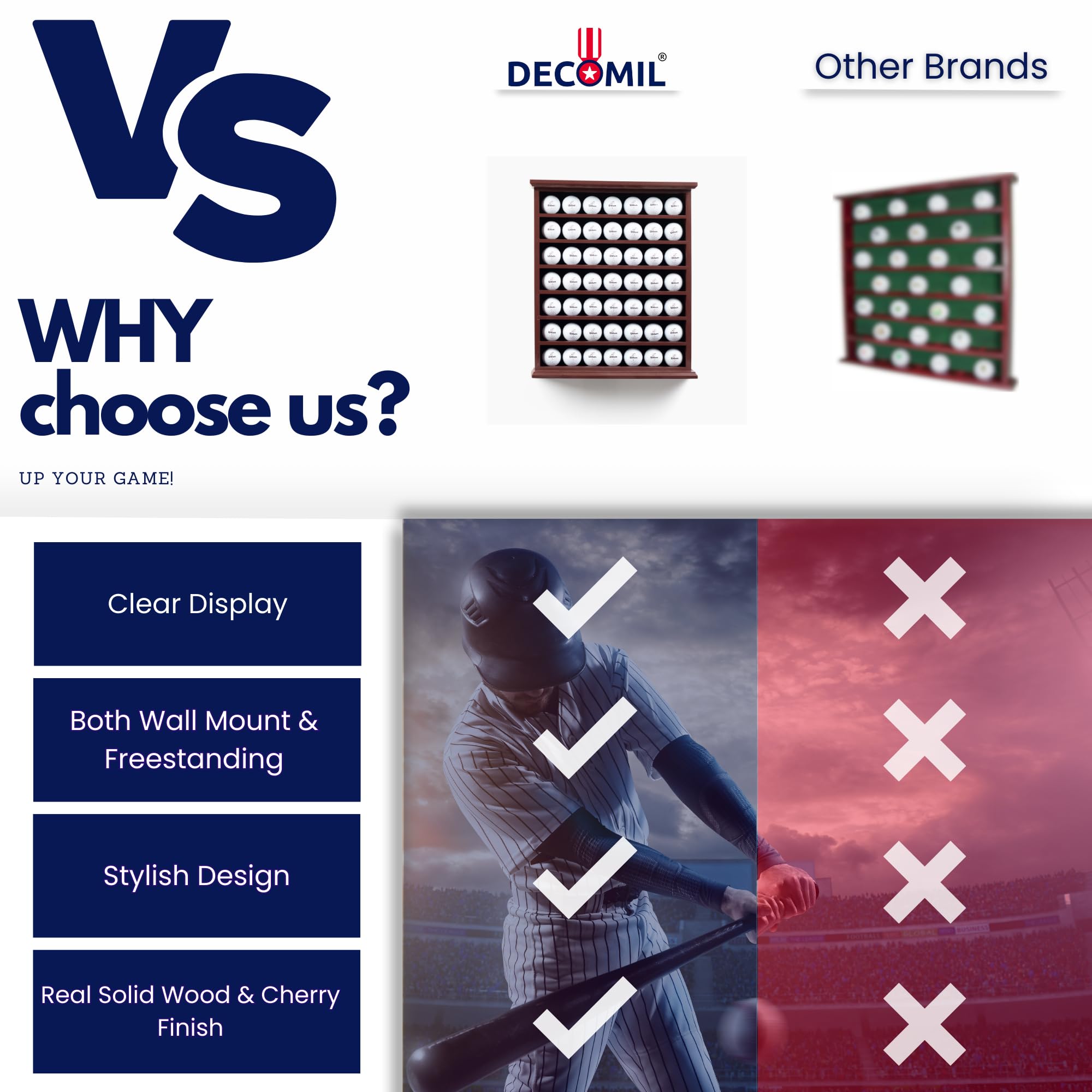 DECOMIL - 49 Golf Ball Display Case Cabinet Wall Rack Holder - No Door - Cherry Color