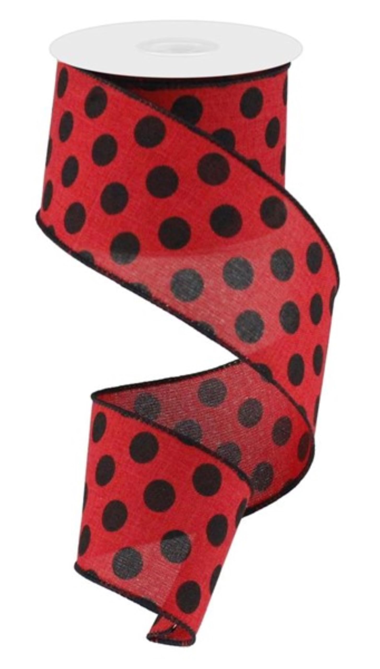 Craig Bachman 2.5" Medium Polka Dots: Red & Black (10 Yards) Durable Fabric Wired Edge for Crafting, Elegant Floral Arrangements, Gift Wrapping, and Wreath Bow Making