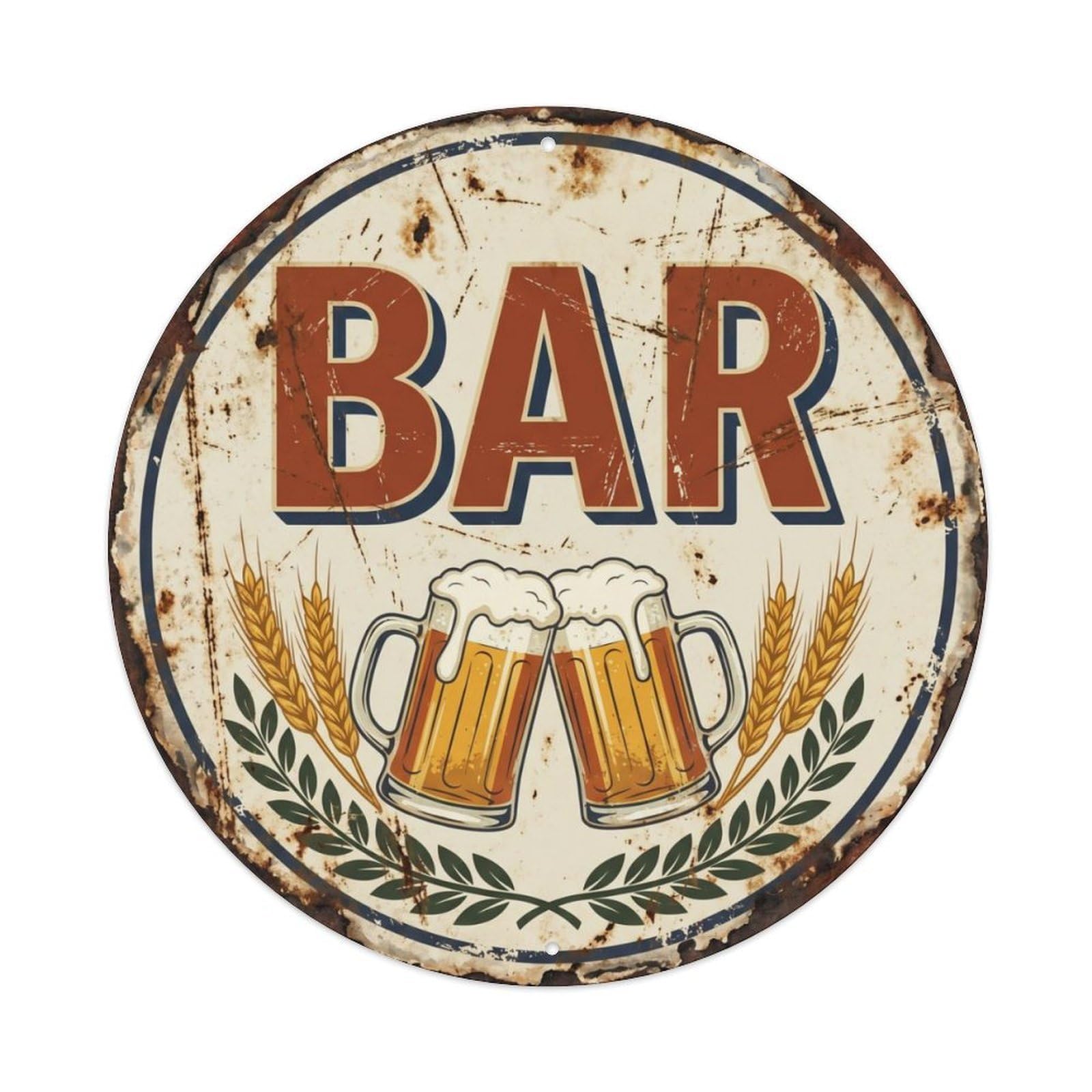 BAR Rustic Brewery Emblem Metal Tin Sign Plaque Wall Decor for Cafe, Club Bar, Office, Home Garden Round Metal Poster 8x8Inch