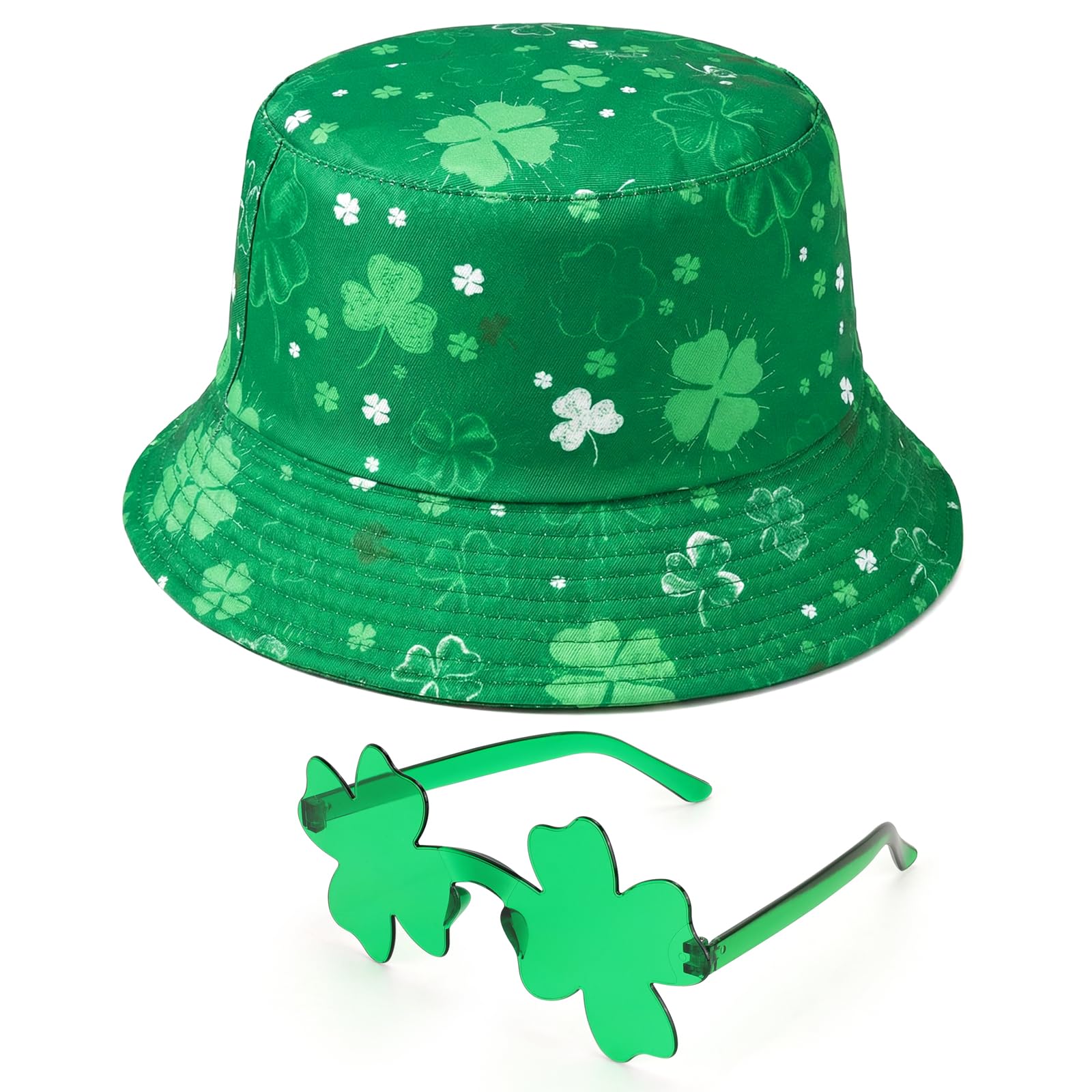St Patricks Day Accessories - St Patricks Day Hat + St Patrick's Day Clover Green Glasses, St Paddys Day Accessories for Party Decorations for Kids Men Women, Irish Gifts St Patrick Day (Four Leaf-1)