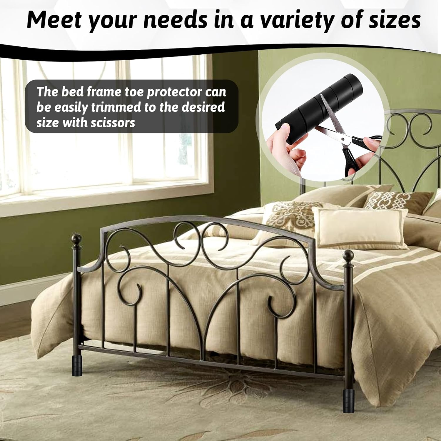 8 Pcs Bed Frame Toe Protectors, Furniture Leg Toe Cover Spliceable Soft & Flexible EVA Furniture Corner Guards Toes Bumpers, Keep Your Toes from Hard Furnitures Legs, No Adhesive or Glue (6", Black)