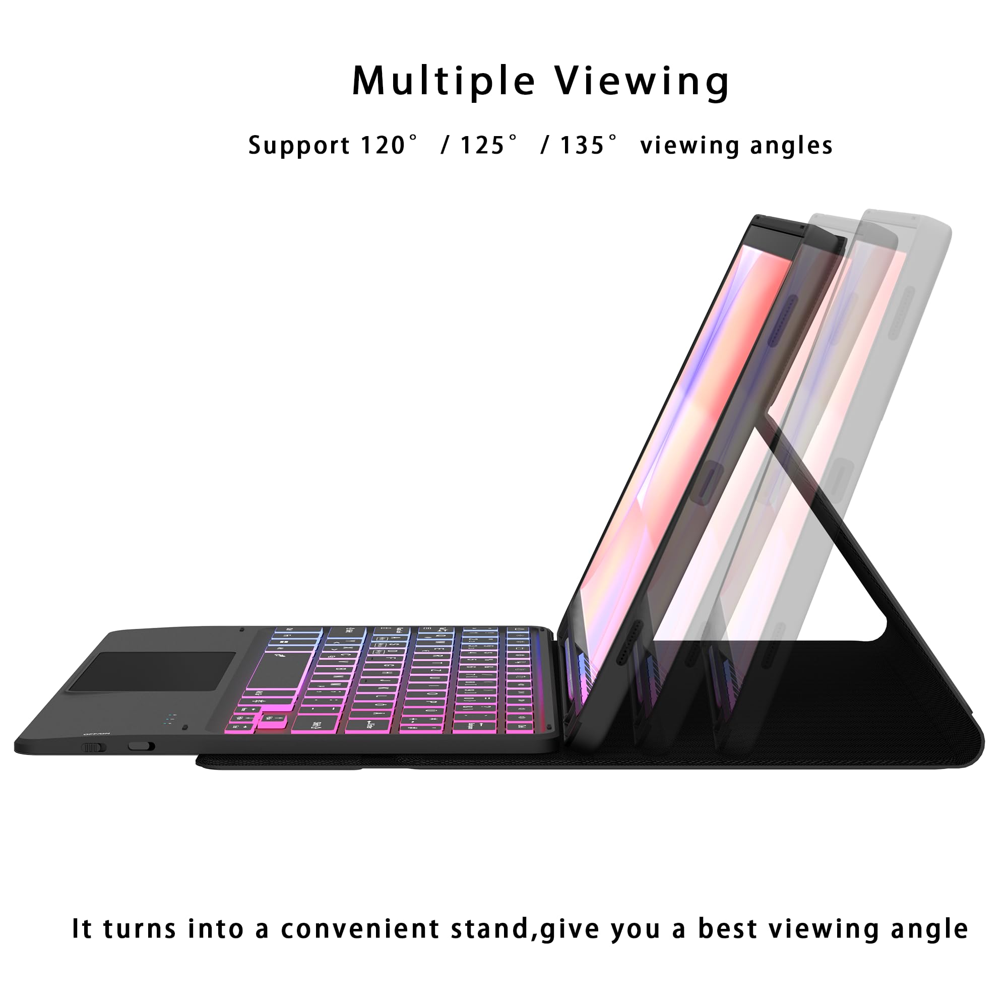 für Samsung Galaxy Tab S10 Lite/S10 FE/S9/S9 FE 10,9 Zoll Hülle mit Tastatur : 3-Zonen-7-Farbige Beleuchtung Tastatur mit Touchpad, Abnehmbar Deutsch QWERTZ-Layout Tastaturen Hülle for Tablet S10 Lite