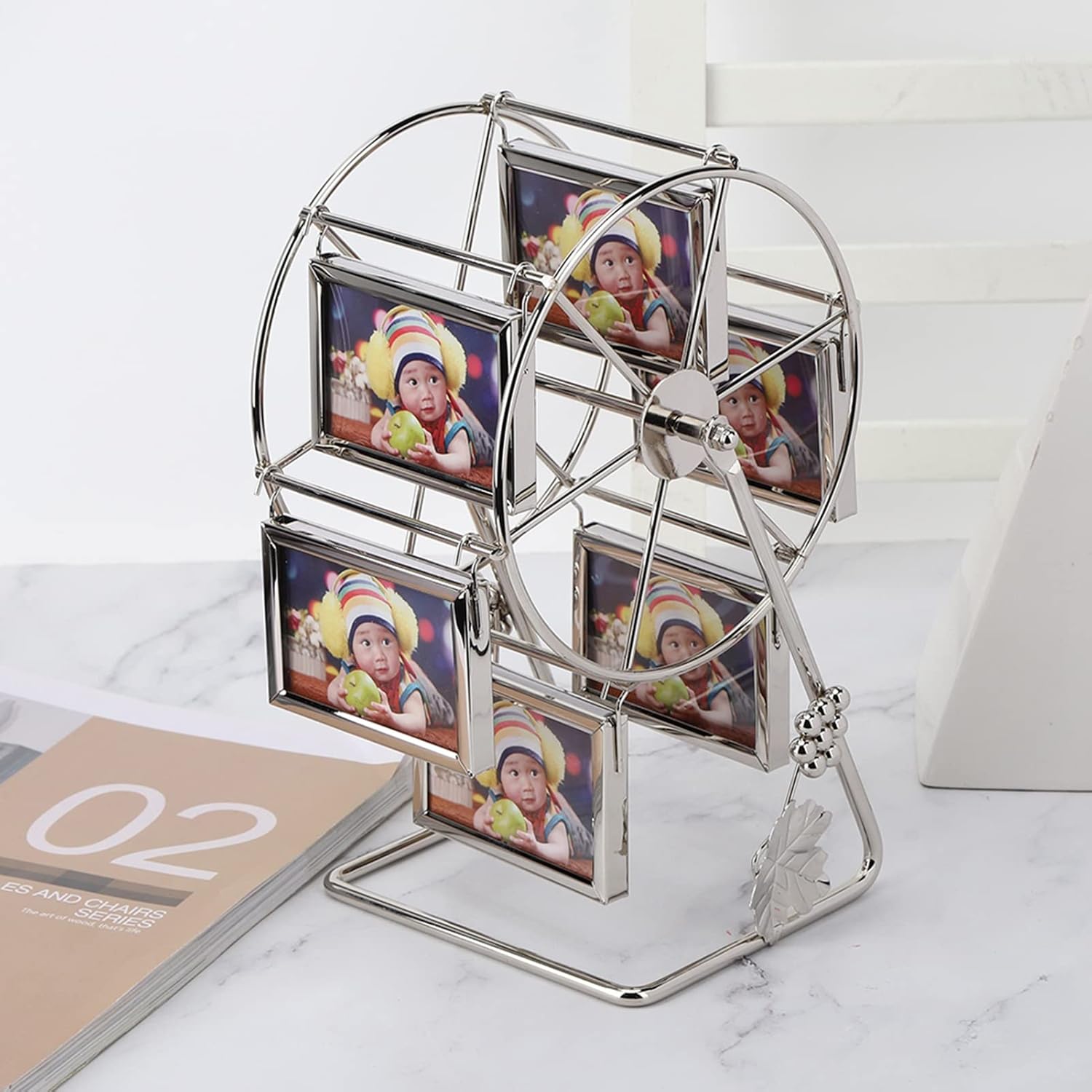 Rotating Ferris Wheel Picture Frame, Desk Table Top Vintage Photo Frame, Personalized Family Photo Frame Display for 12 Photos, NOENNULL7gr9kq540v