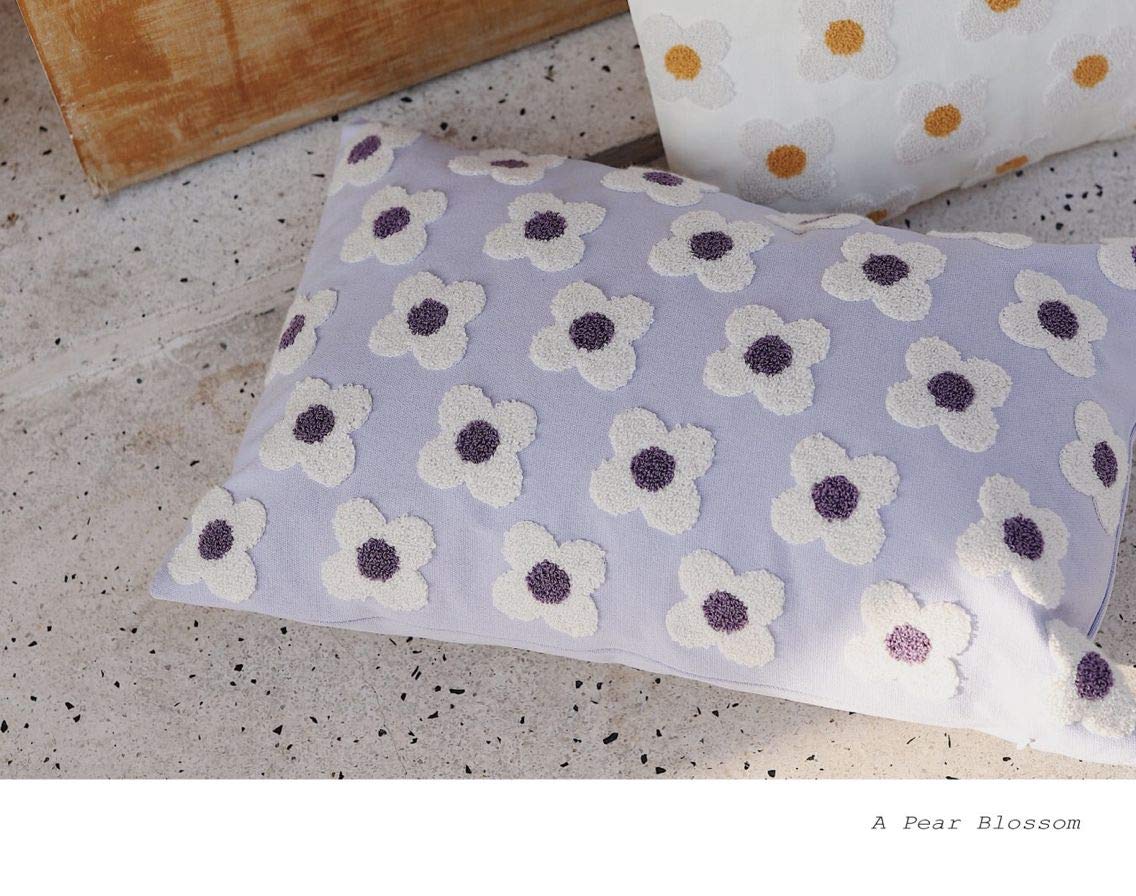 Set di 2 federe per cuscini in cotone ricamato con margherite, 30 x 50 cm, colore: bianco (set da 2)