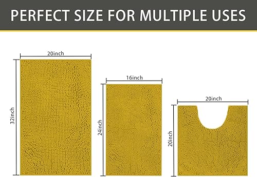 Miniatura 10 de Juego de alfombras de baño de 3 piezas, tapetes de baño para baño antideslizantes, alfombras de baño de felpilla gruesa, suaves y absorbentes, juego