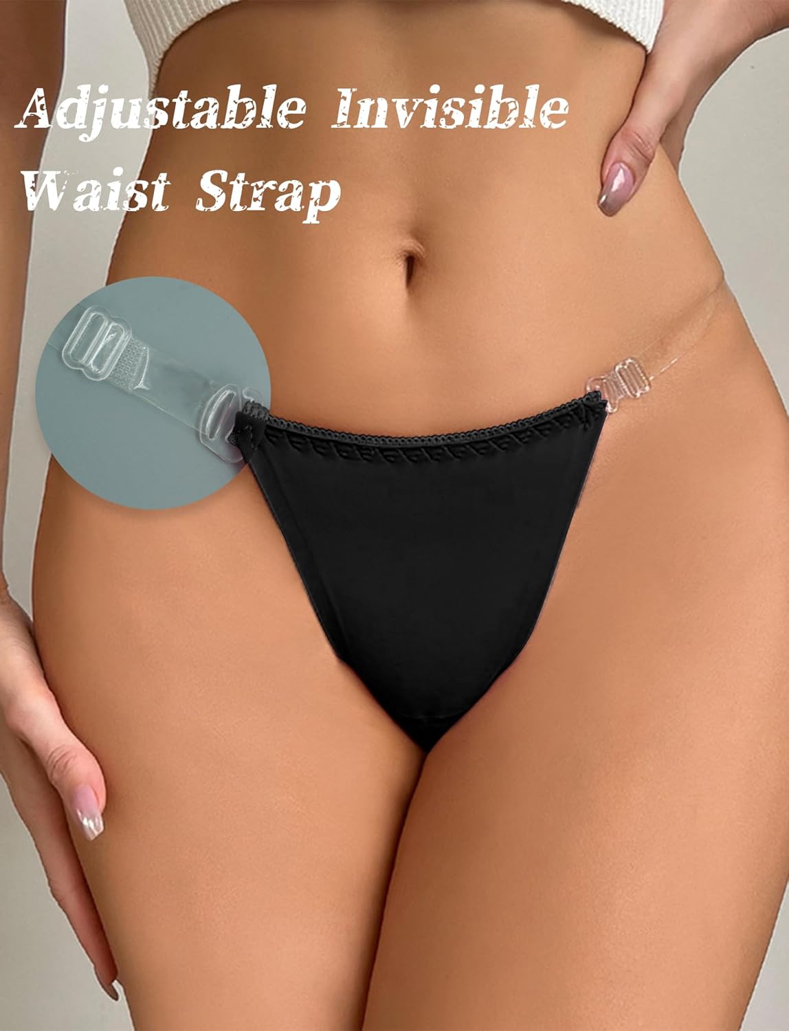 Women Seamless Panties Adjustable G String Thongs Clear Strap Thongs Ice Silk Underwear No Show Briefs 2pcs - Image 5