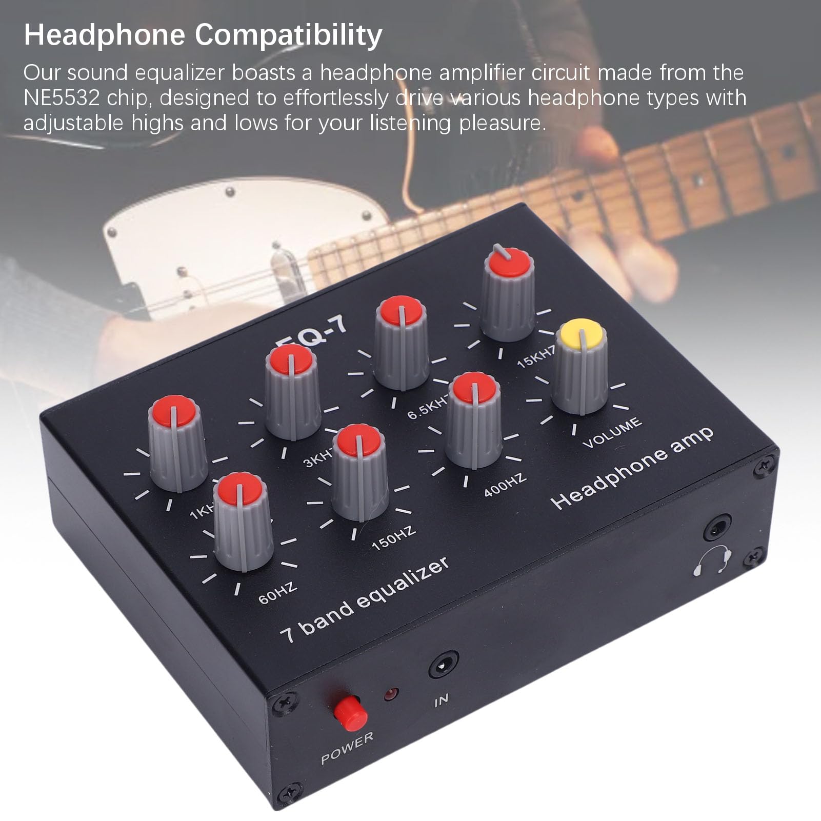Equalizador EQ de 7 Bandas, alta calidad sonido ecualización, Amplificador de Auriculares, doble canal 5V-12V DC para jugadores, músicos, cine en casa, estudios grabación, DJs, etc.
