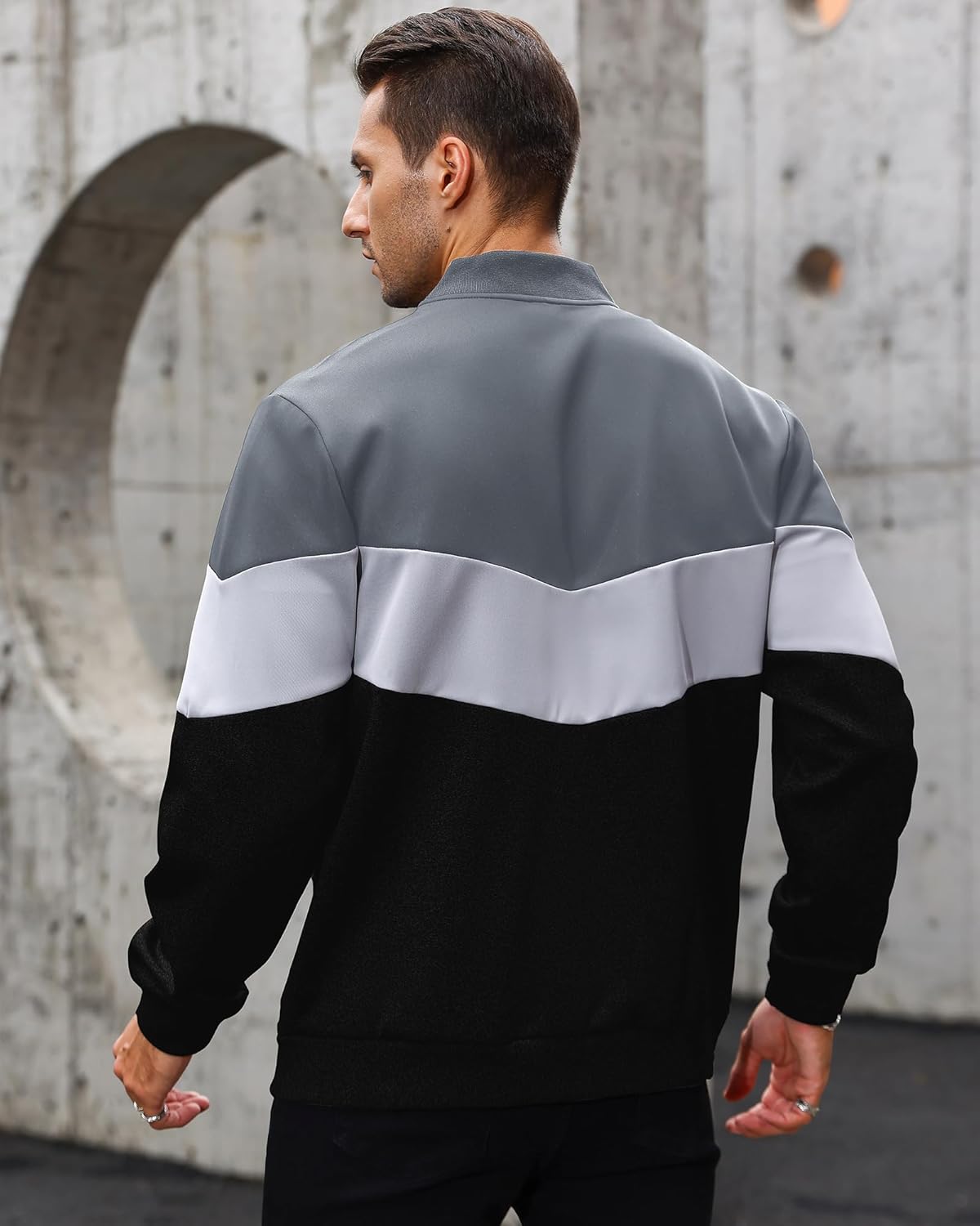 HYPESTFIT Mens Lightweight Jacket Casual Bomber Jacket Color Block Varsity Coat - Image 3