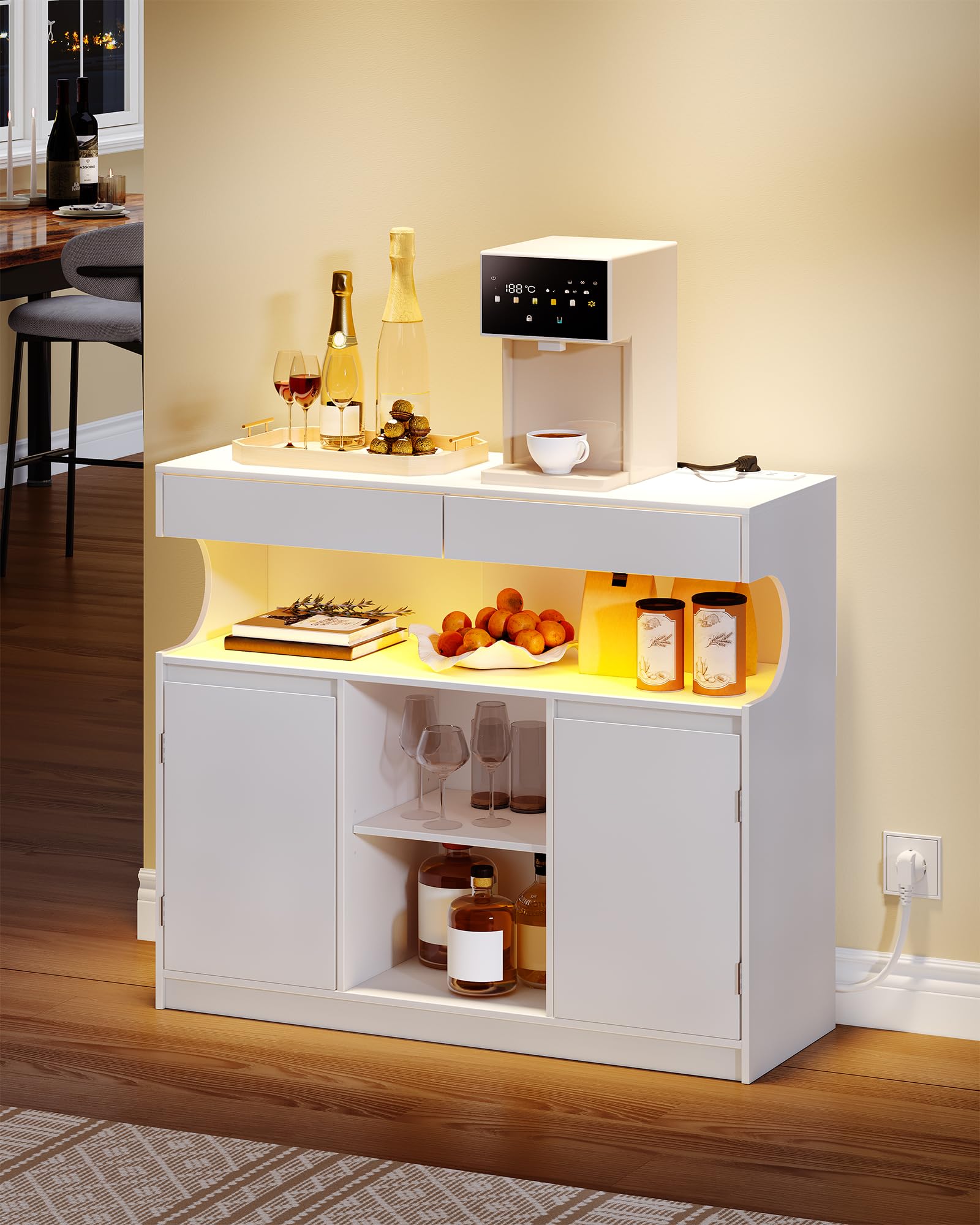 Hzuaneri Credenza cucina con multipresa e luce LED, Mobile dispensa cucina, Mobiles con 2 cassetti e 2 ante, per Soggiorno, Cucinas, 30 x 100 x 85 cm, Bianco SC64903X