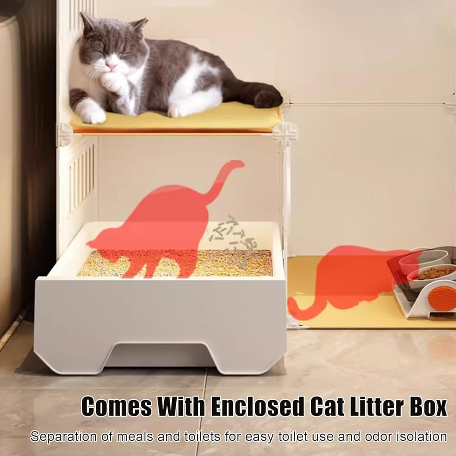 JingNian Gabbia per Gatti di Grandi Dimensioni A 2/3 Livelli con Lettiera, Gabbia per Gatti Fai da Te, Gabbie per Gatti da Interno con Lettiera(Size:71 * 46.5 * 106cm)