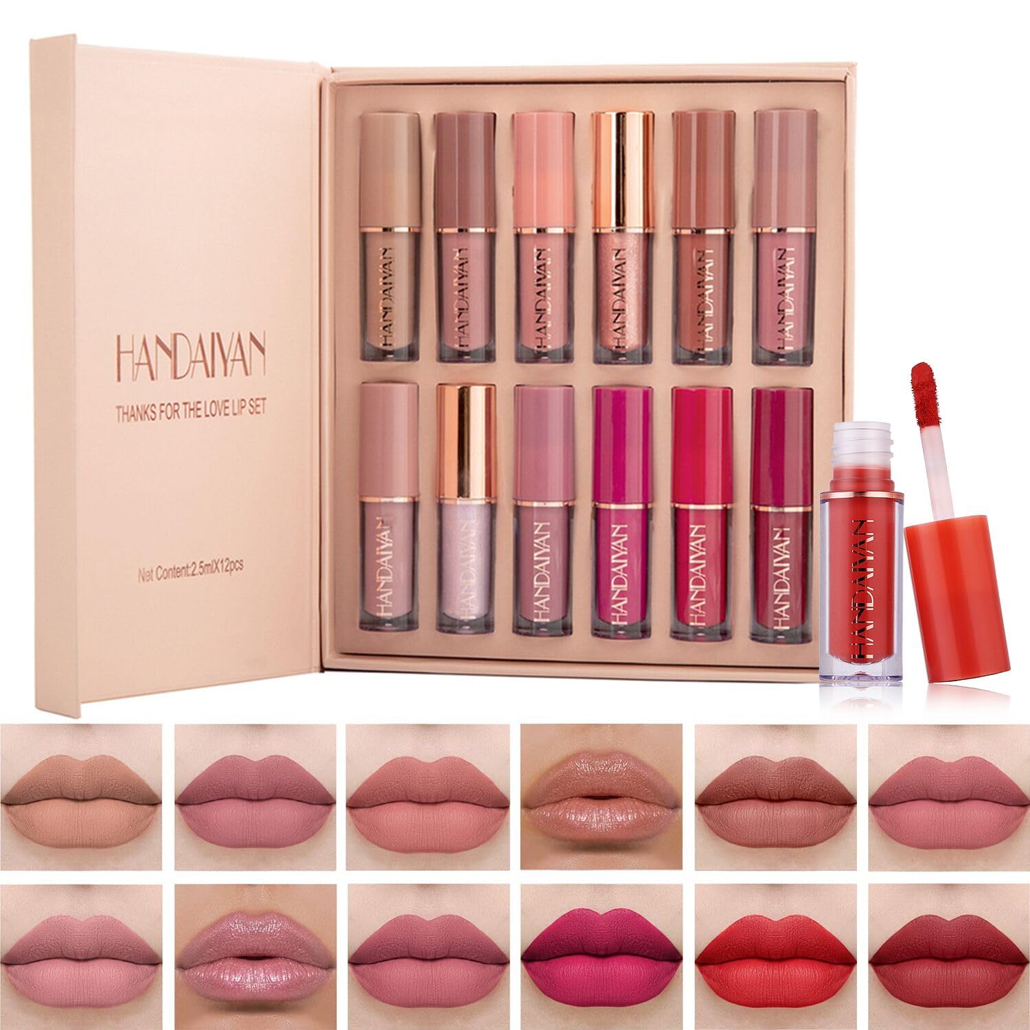 Olasfa 12 Colores Labiales Mate Larga Duracion Barra Pintalabios Permanente Líquido Brillo Hidratante Lapiz de Labios Set Maquillaje para Mujer Regalo San Valentín Cumpleaños