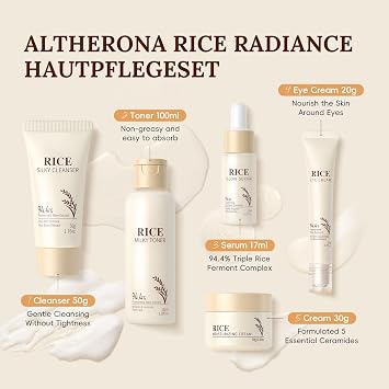 Reis Beauty Gift Set Women 5 Pieces Face Care Skincare Set with Cleanser Serum Rice Toner Cream Eye Cream Travel Size Soothing Skin Care Set Skin Care Advent Calendar