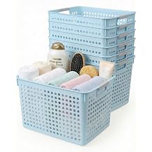 Plastic Storage Basket, 8 Pack Plastic Organizer Bins Pantry Baskets Stackable Storage Bin, Shelf Storage Bins For Pantry, Cabinet, Bedroom, Closet, Bathroom Blue