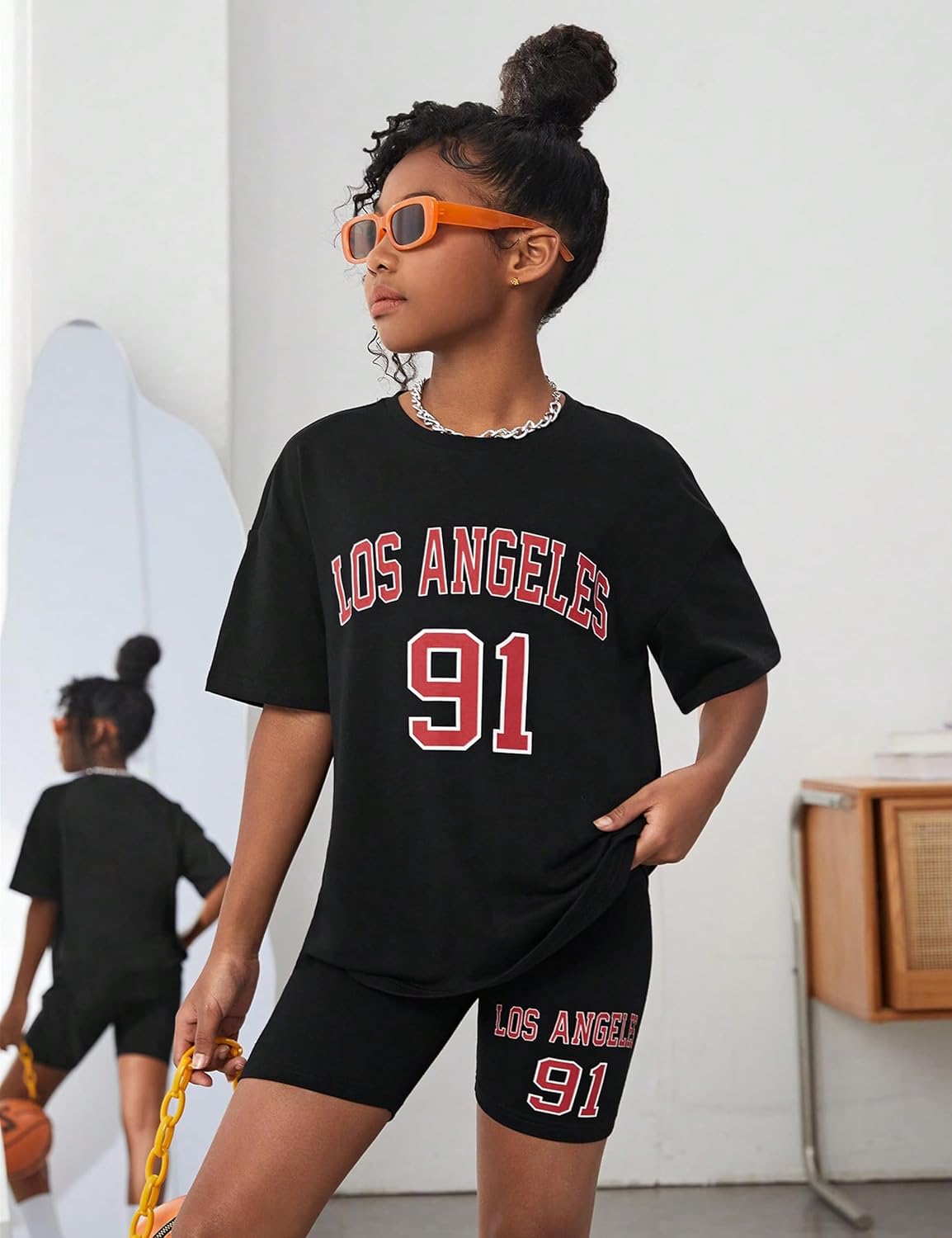 CRISONE Girls Clothes Summer Outfits Graphic Letter Print Tee Shirt + Biker Shorts 2Pcs Clothing Set 7-16T - Image 4