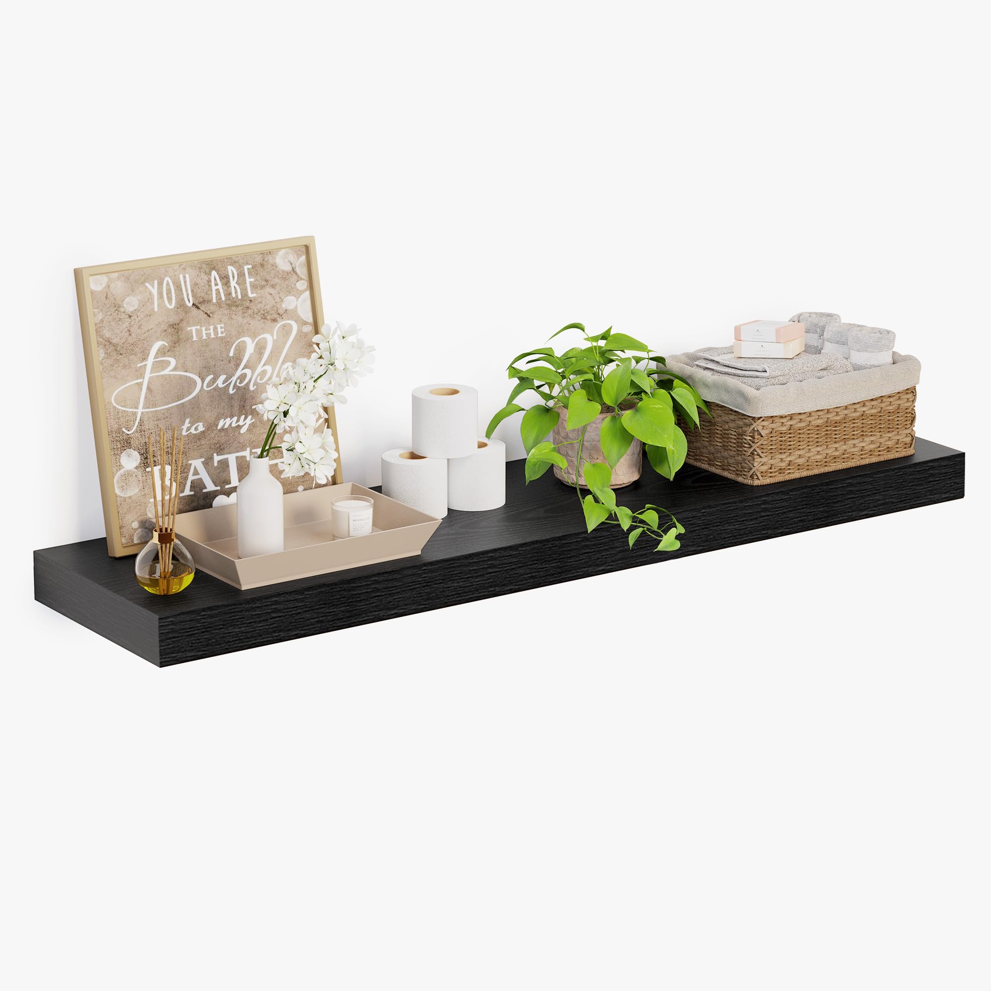 Heimlove 12 Inch Deep Floating Shelves, 55 x 12 inches Long Wall Shelf, Large Extra Display Shelf & Storage Shelf, Rustic Wood Wall Shelves for