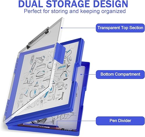 Miniatura 3 de Rimilak Portapapeles de plástico con almacenamiento, tableros de clip de apertura lateral con 2 fundas de almacenamiento, portapapeles de enfermería