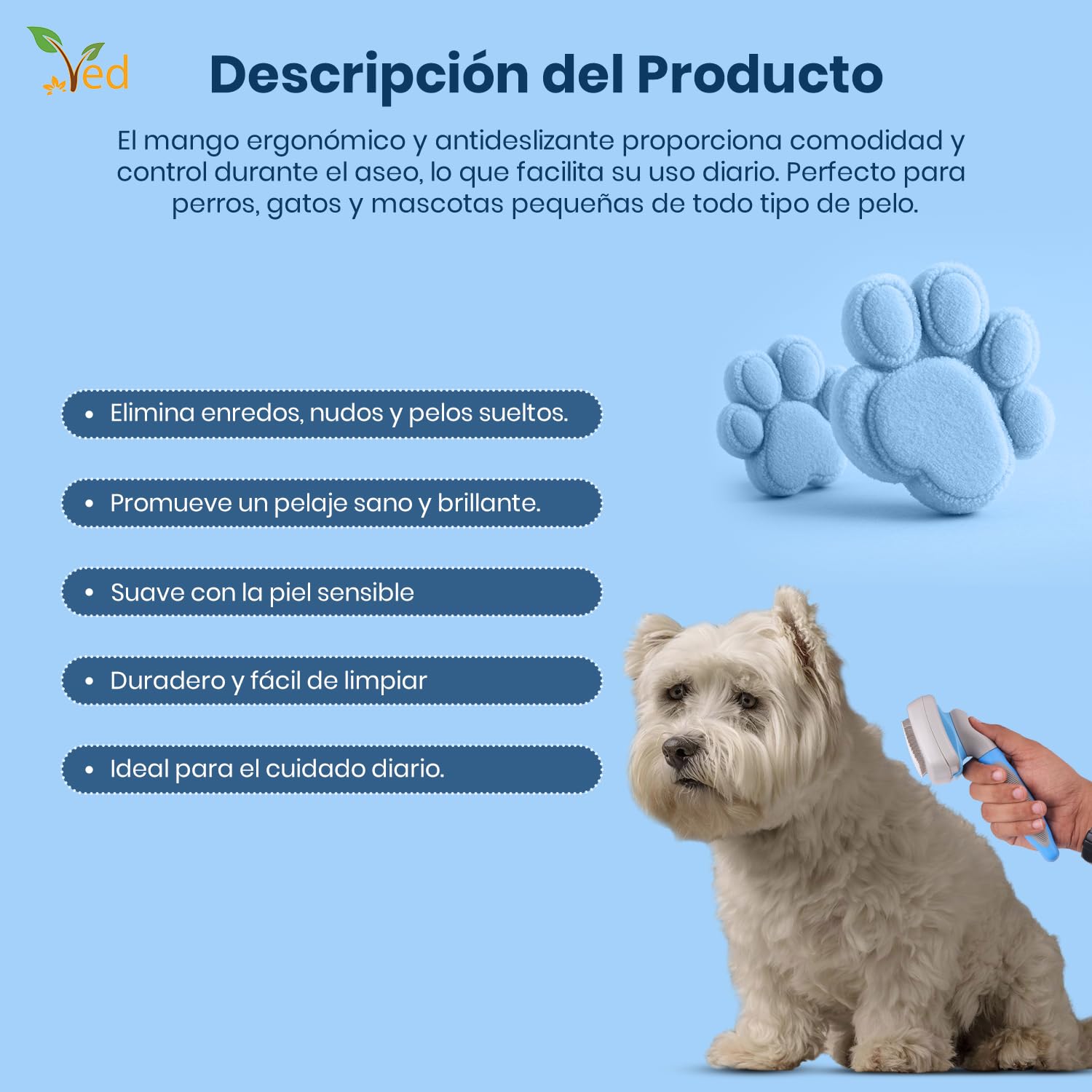 Cepillo Perro y Cepillo para Perros y Gato Kory - Cepillo para Mascotas de Pelo Largo y Corto - Herramienta Deslanadora y Quitapelos para Perros y Gatos - Peine Carda Multiusos