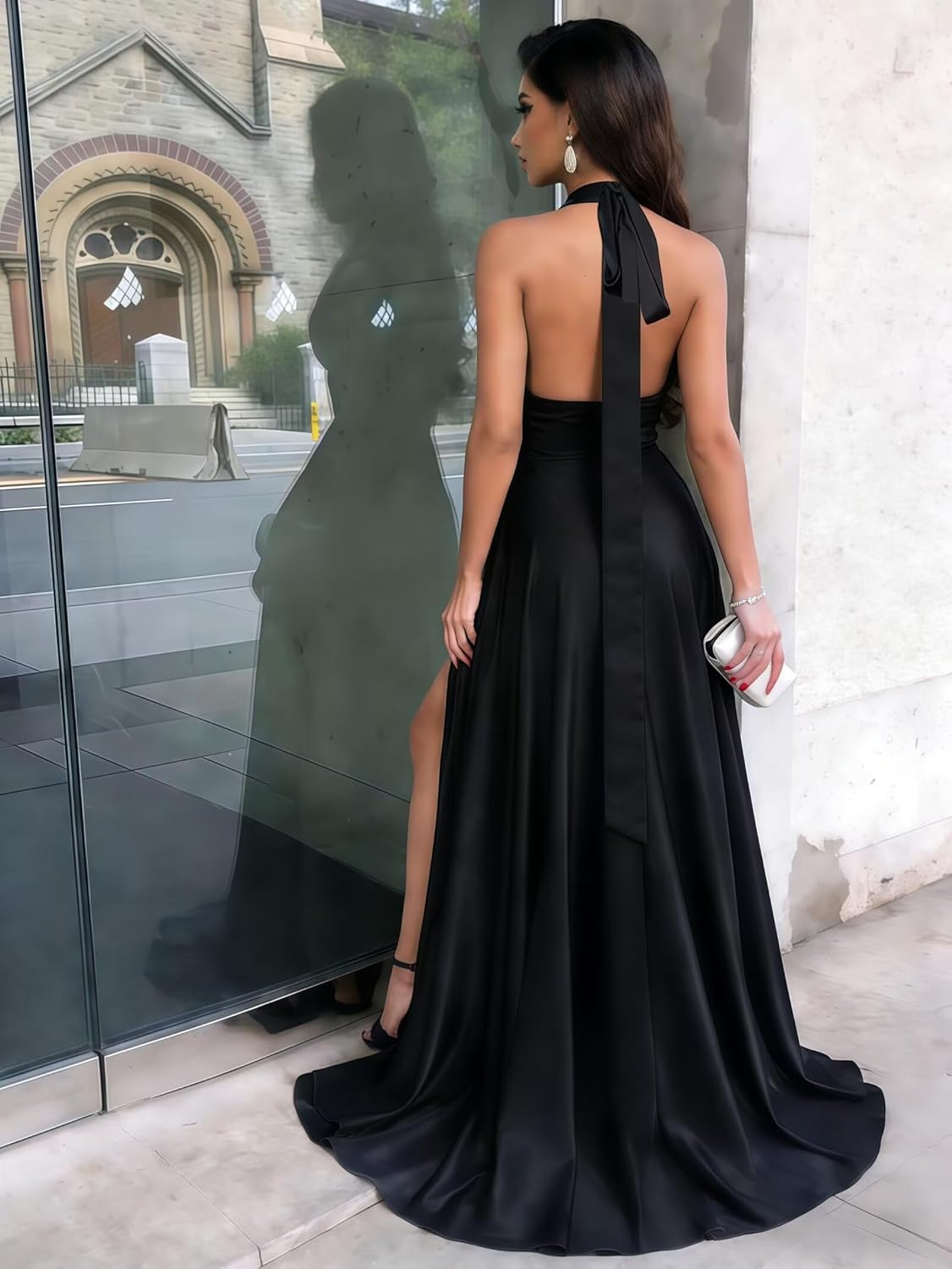 Dydsz Halter Black Prom Dresses for Women A Line Evening Gowns Formal Dresses with Side Slit Open Back Party Dress - Image 2