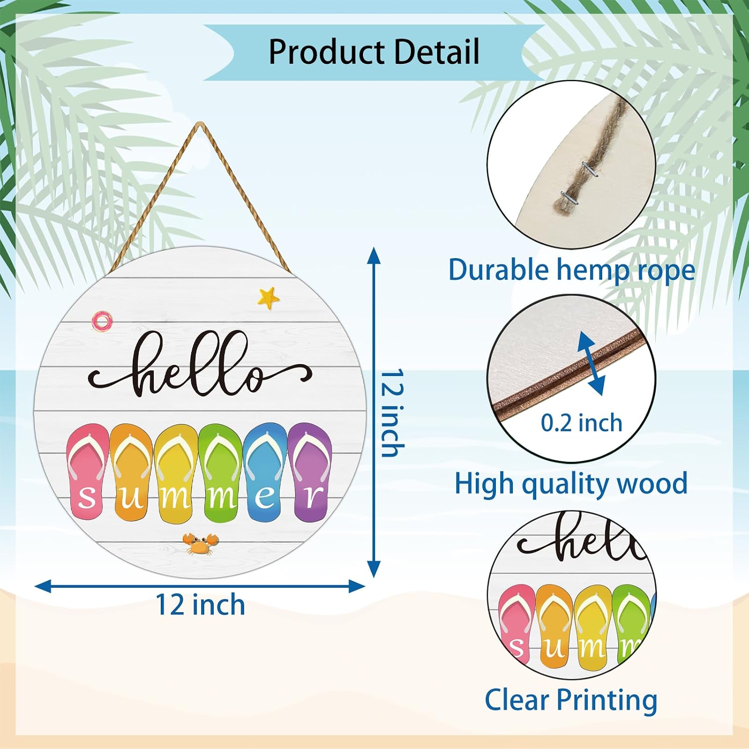 Summer Decorations for Home Hello Summer Door Decor Flip Flops Hanging Decorations Wooden Front Door Hanger Hanging Sign for Office Porch Wall Indoor Home Decor