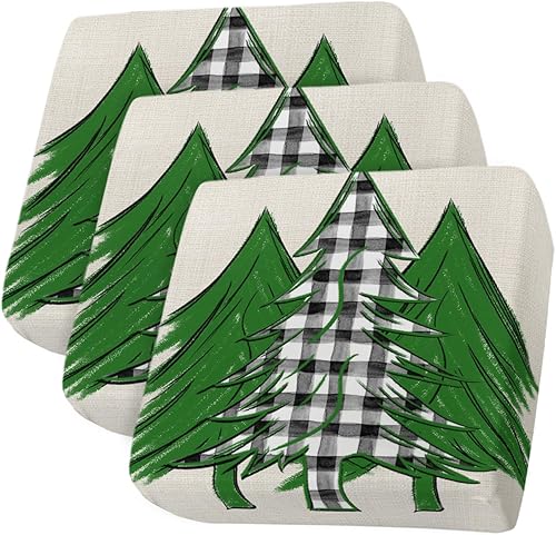 Fundas de cojín para sofá de árbol de Navidad, funda elástica para sofá con parte inferior elástica, diseño rústico a cuadros negros y blancos,