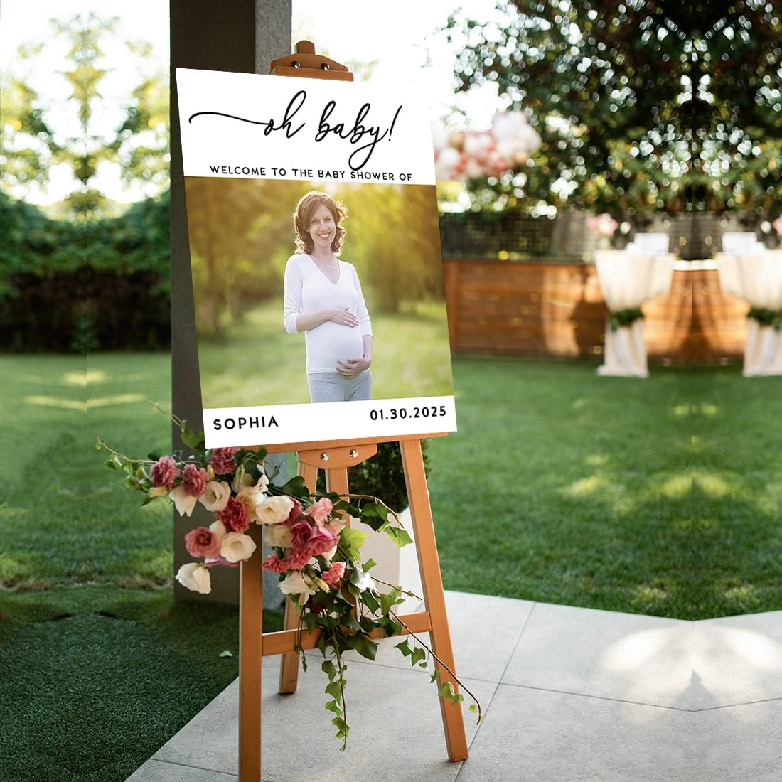 Andaz Press 16"x20" Personalized Canvas Baby Shower Welcome Sign, Custom Photo Oh Baby Gender Neutral Large Welcome Baby Shower Sign for Easel Stand, Baby Shower Decorations