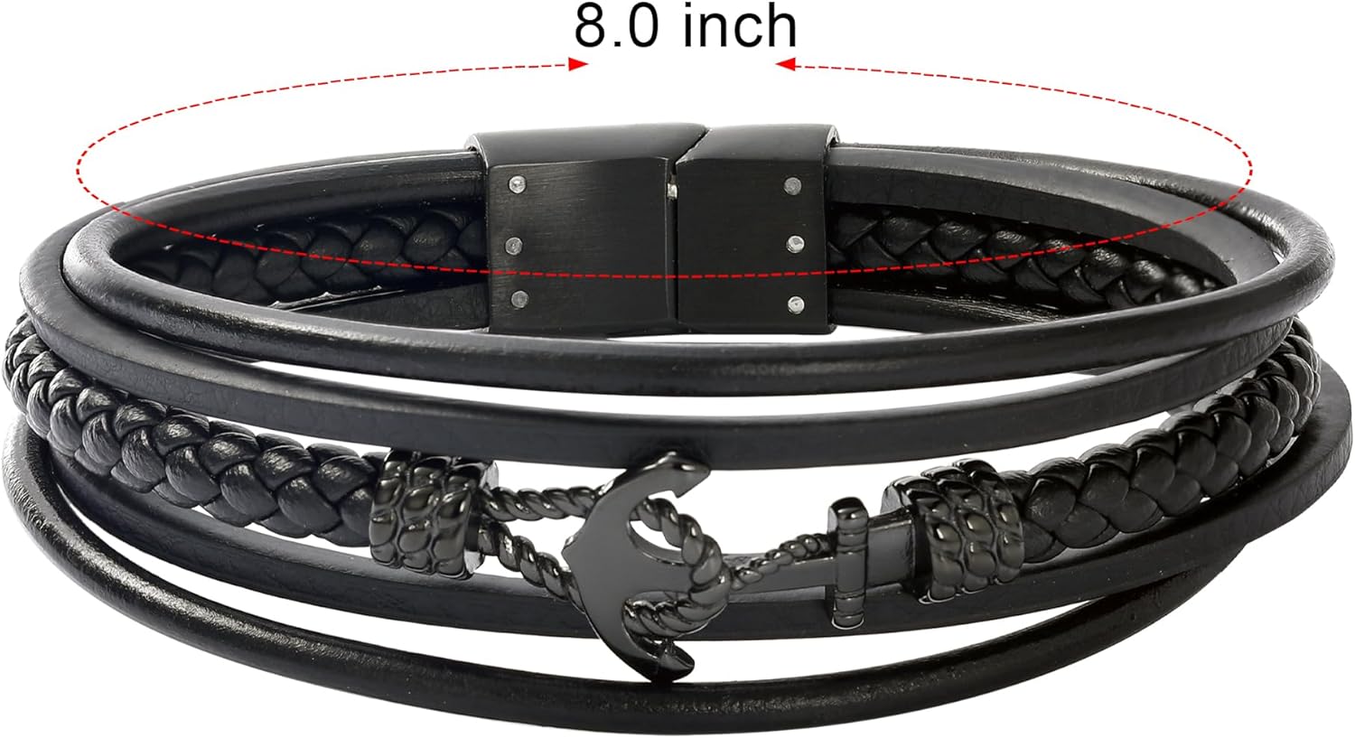 Genuine Leather Bracelet for Men - Stainless Steel Clasp & - Gift for Him, Boyfriend, Husband