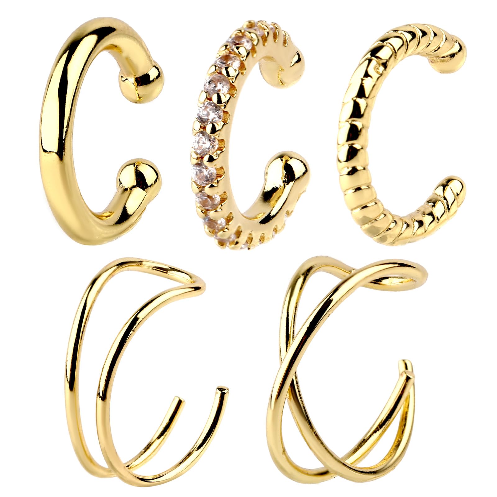 Mikovivi 5pcs Manchette d'Oreille, Cuivre Ensemble de Fausses Boucles d'Oreilles Élégantes Bijoux de Cartilage à Clipser pour Femme