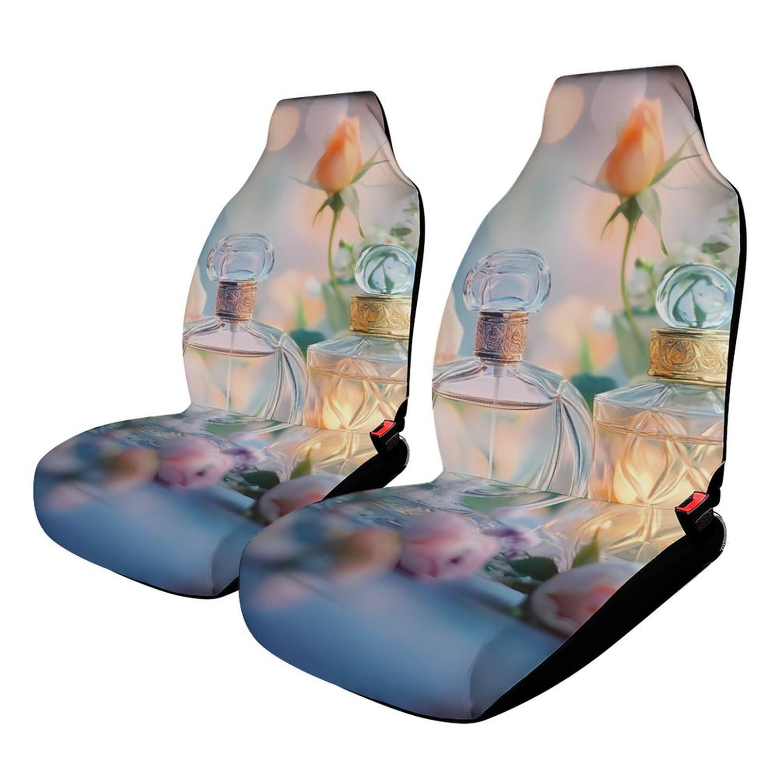 Perfume Rose Floral Car Seat Covers Universal Car Front Seats Protector Auto Interior Accessories 2PCS