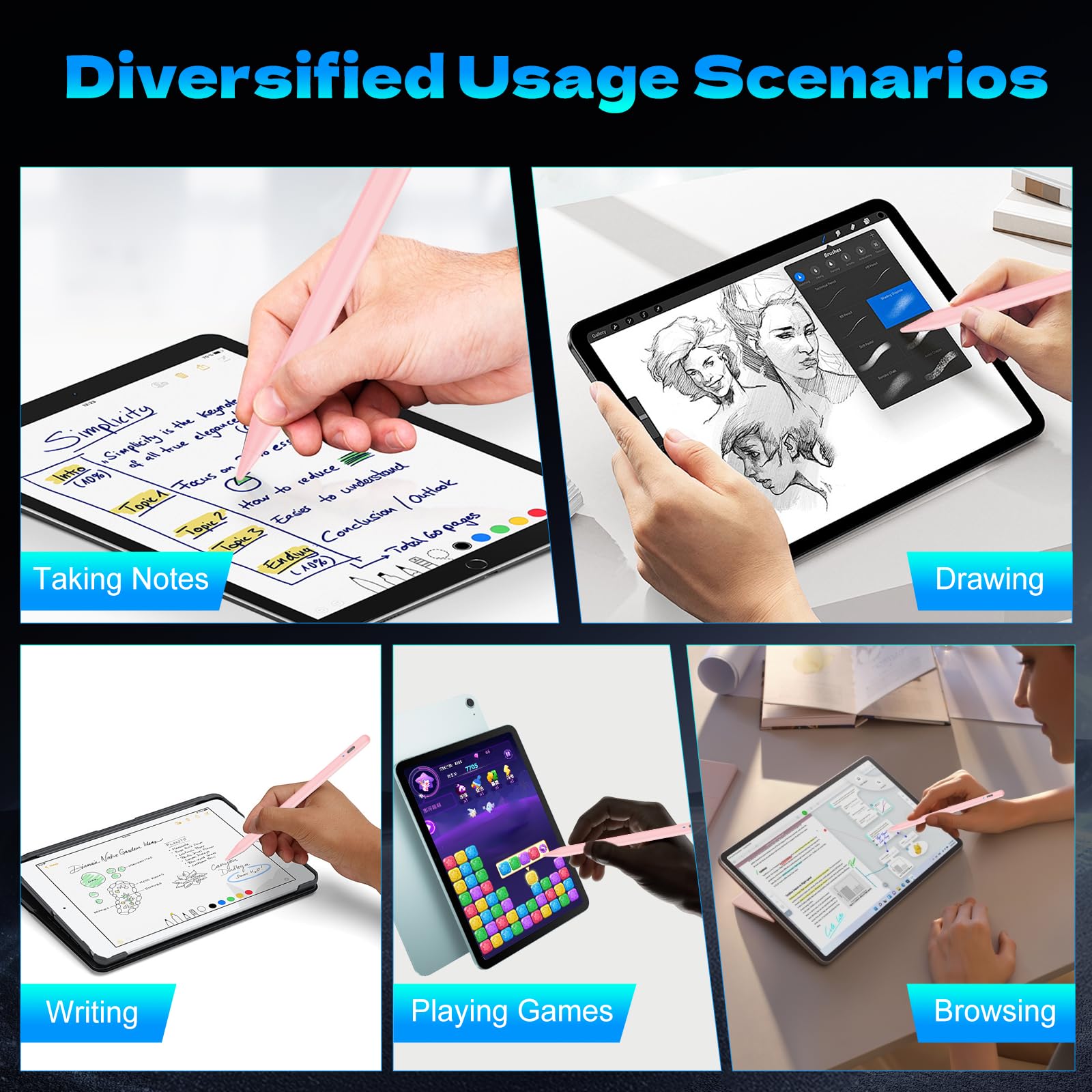 Lápiz capacitivo activo para pantallas táctiles con diseño magnético, recargable, universal, lápiz capacitivo de punta fina para iPad Pro/Air/Mini/iPhone/iOS/Android/tabletas, escritura y
