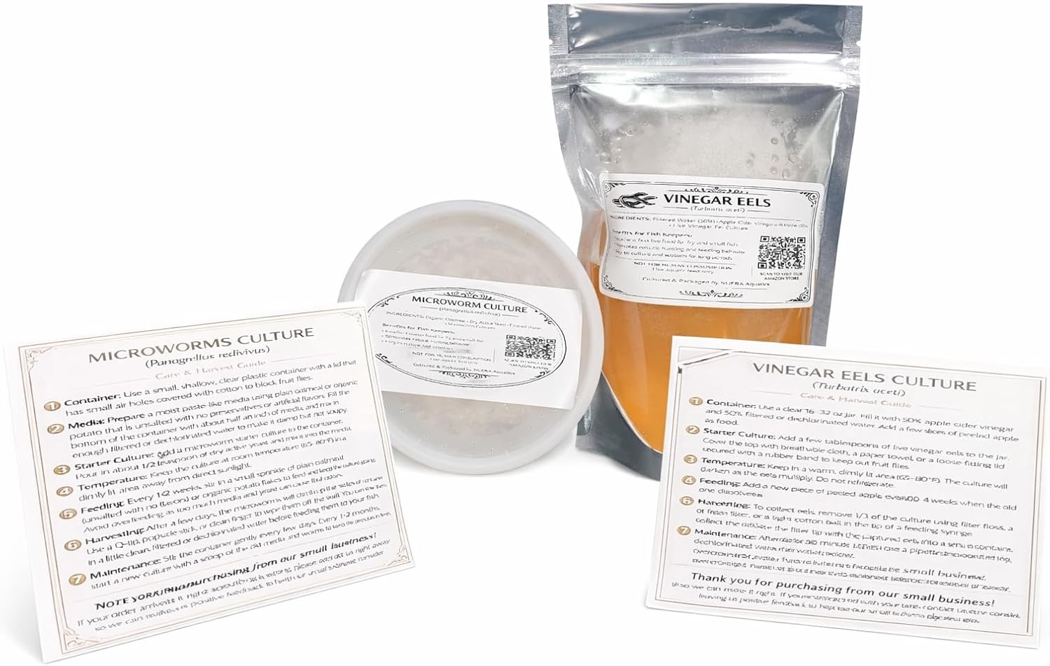 Microworms and Vinegar Eels Starter Culture Combo – Live Fish Fry Food for Betta, Guppy, Nano and Freshwater Baby Fish 5oz