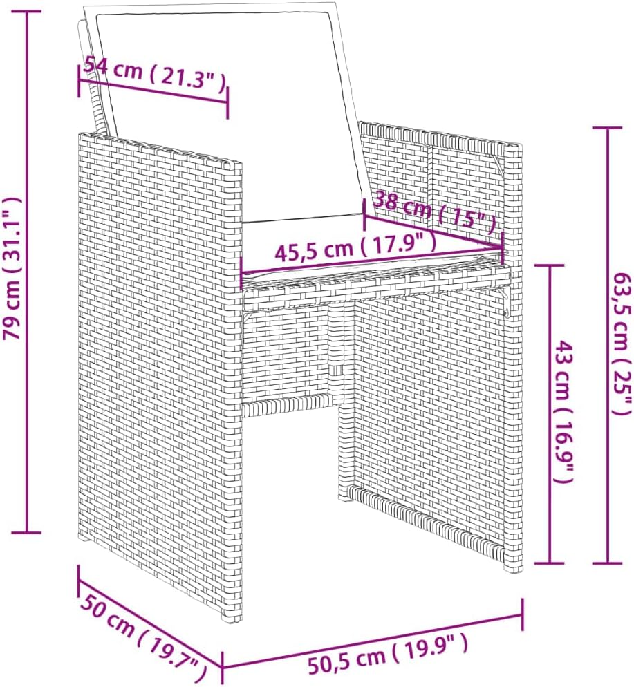 vidaXL Patio Chair Brown Poly Rattan Medium Foldable Patio Chair