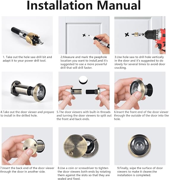 Door Viewer, Solid Brass 220 Degree Peephole, with 16mm (5/8