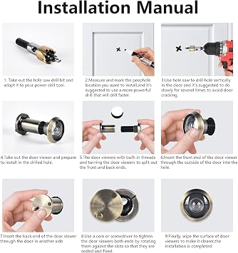 Door Viewer, Solid Brass 220 Degree Peephole, with 16mm (5/8