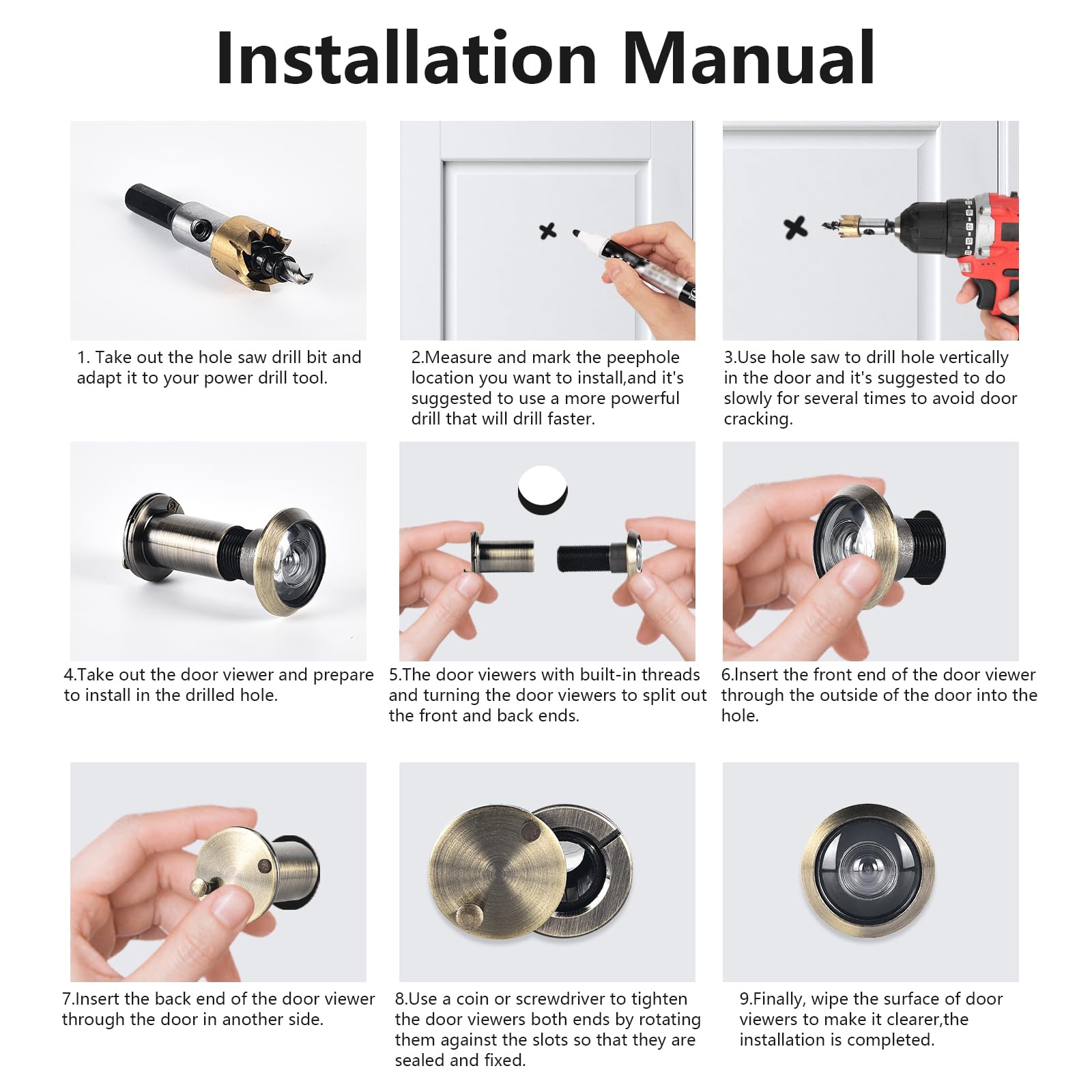 Sourcing Map Door View, Solid Brass 220-degree Door Viewer With