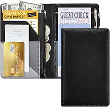 Black Server Books For Waitress/Waiter Book with Zipper Money Pocket,Cute Waitress Books Organizer Accessories Fit Server Aprons Note Pads (Black)